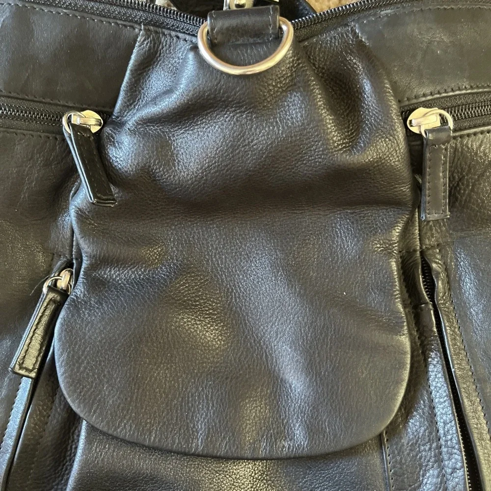 GREAT AMERICAN LEATHERWORKS Black Genuine Leather Organizer‎ Backpack NWOT